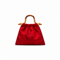 Crimson Floral Jacquard Bamboo Handle Bag