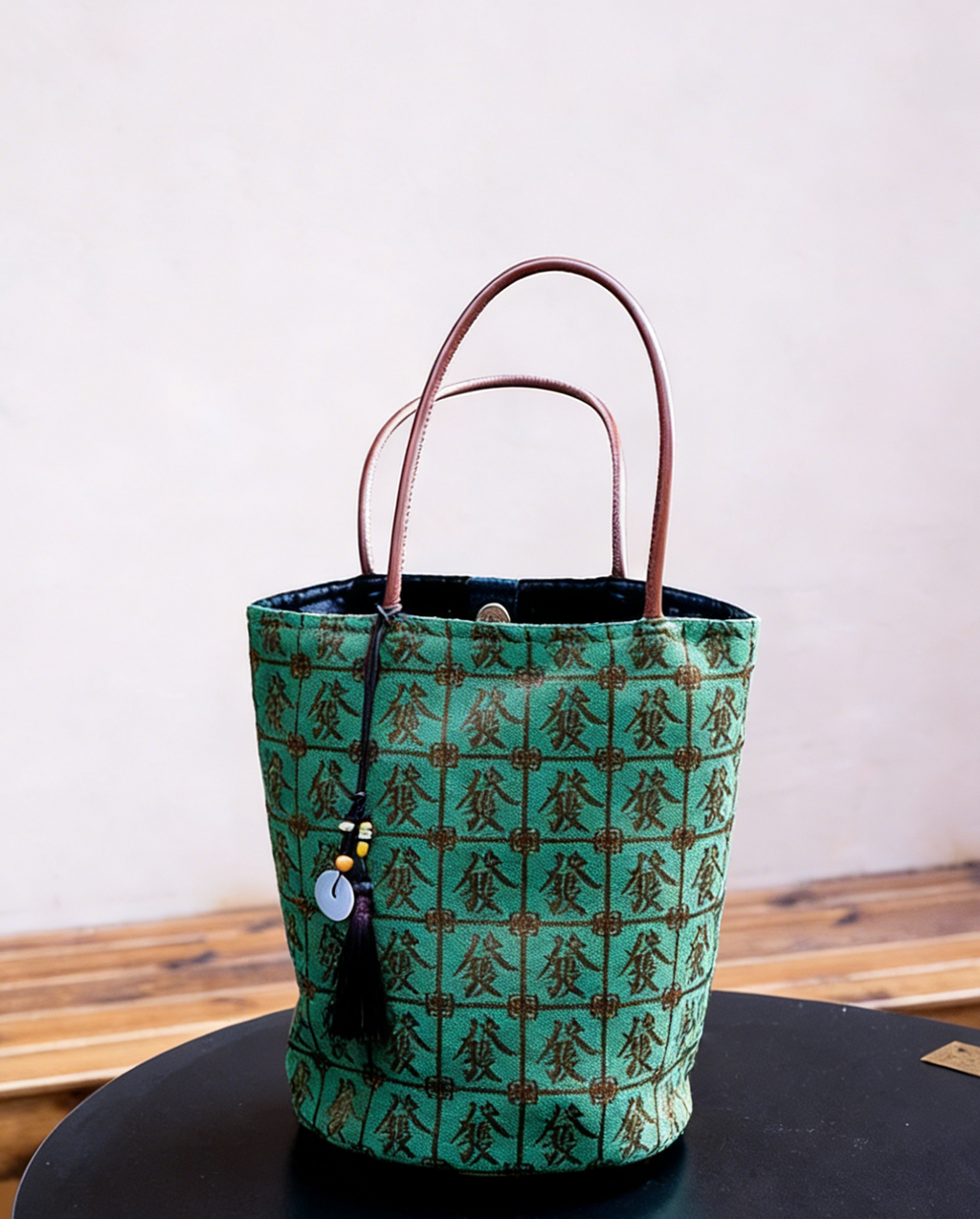 "Prosperity" Emerald Jacquard Bucket Bag