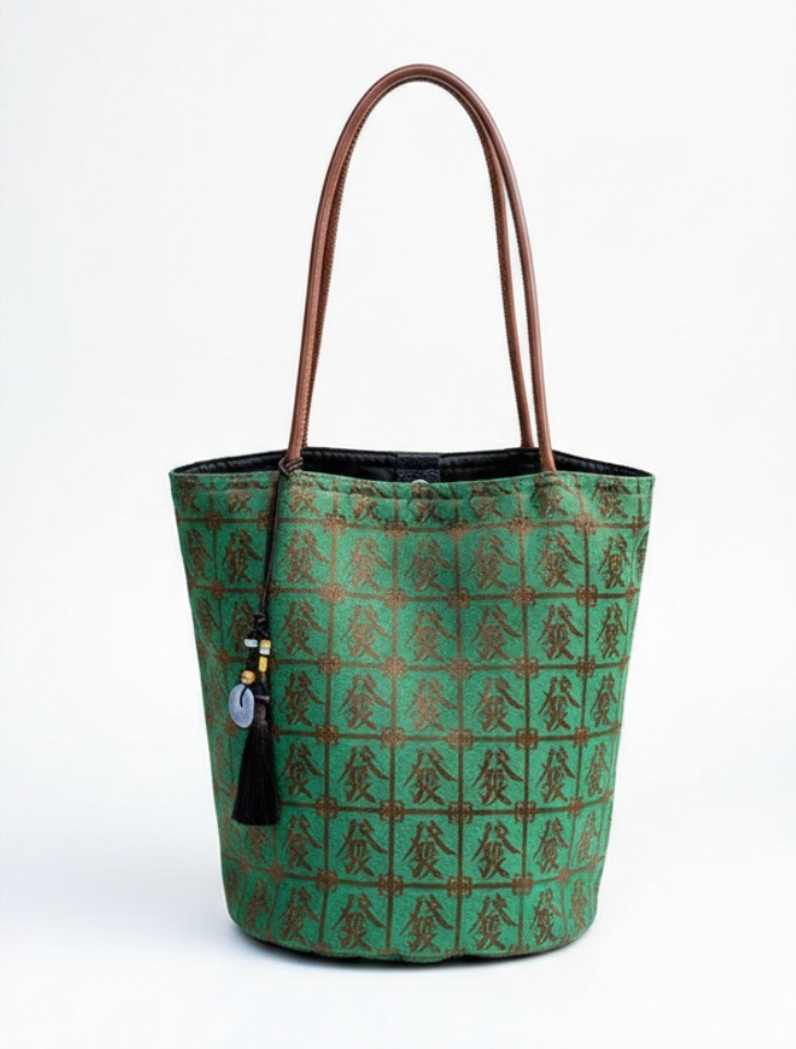 "Prosperity" Emerald Jacquard Bucket Bag