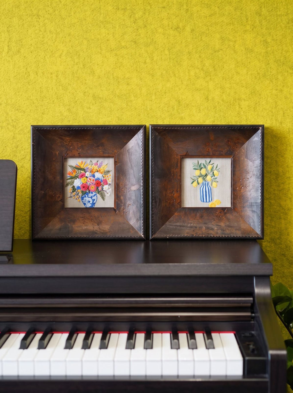 The Botanical Vignette Duo: French Country Bouquet & Lemon Grove Linen Embroidery Art Set