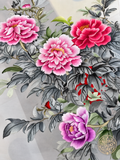 A Season of Peonies | Handcrafted Silk Embroidery Art, 50 × 100 cm, Unframed