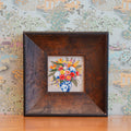 French Country Bouquet Framed Linen Embroidery Wall Art | Brown Wood Frame | 8.6" × 8.6"