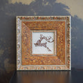 Leaping stag embroidery, Framed deer needlepoint, Celtic deer wall art, Vintage wooden picture frame