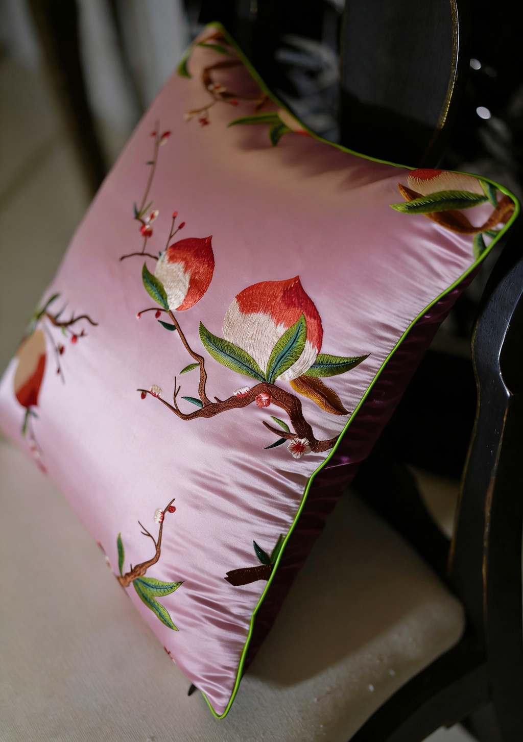 "Peach Bliss" Auspicious New Year Silk Pillow