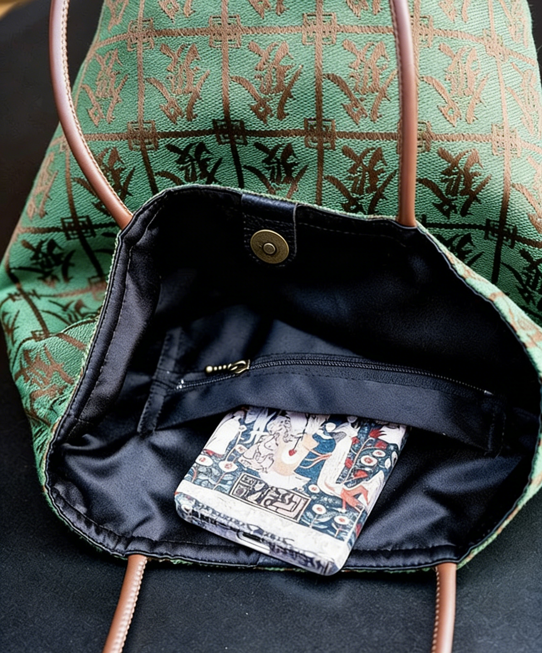 "Prosperity" Emerald Jacquard Bucket Bag