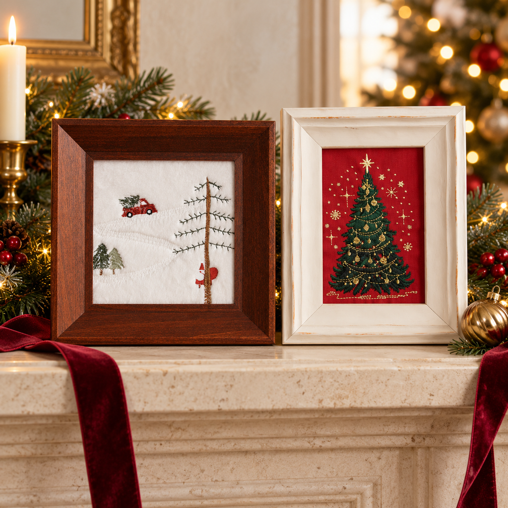 The Christmas We Treasure — Framed Embroidery Art Set of 2