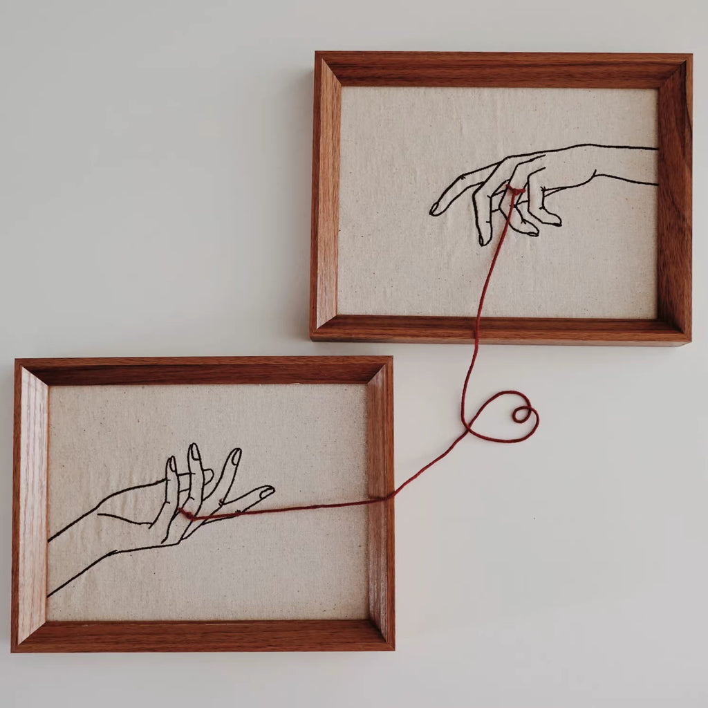 Threads of Connection – Framed Embroidery Wall Art Set of 2