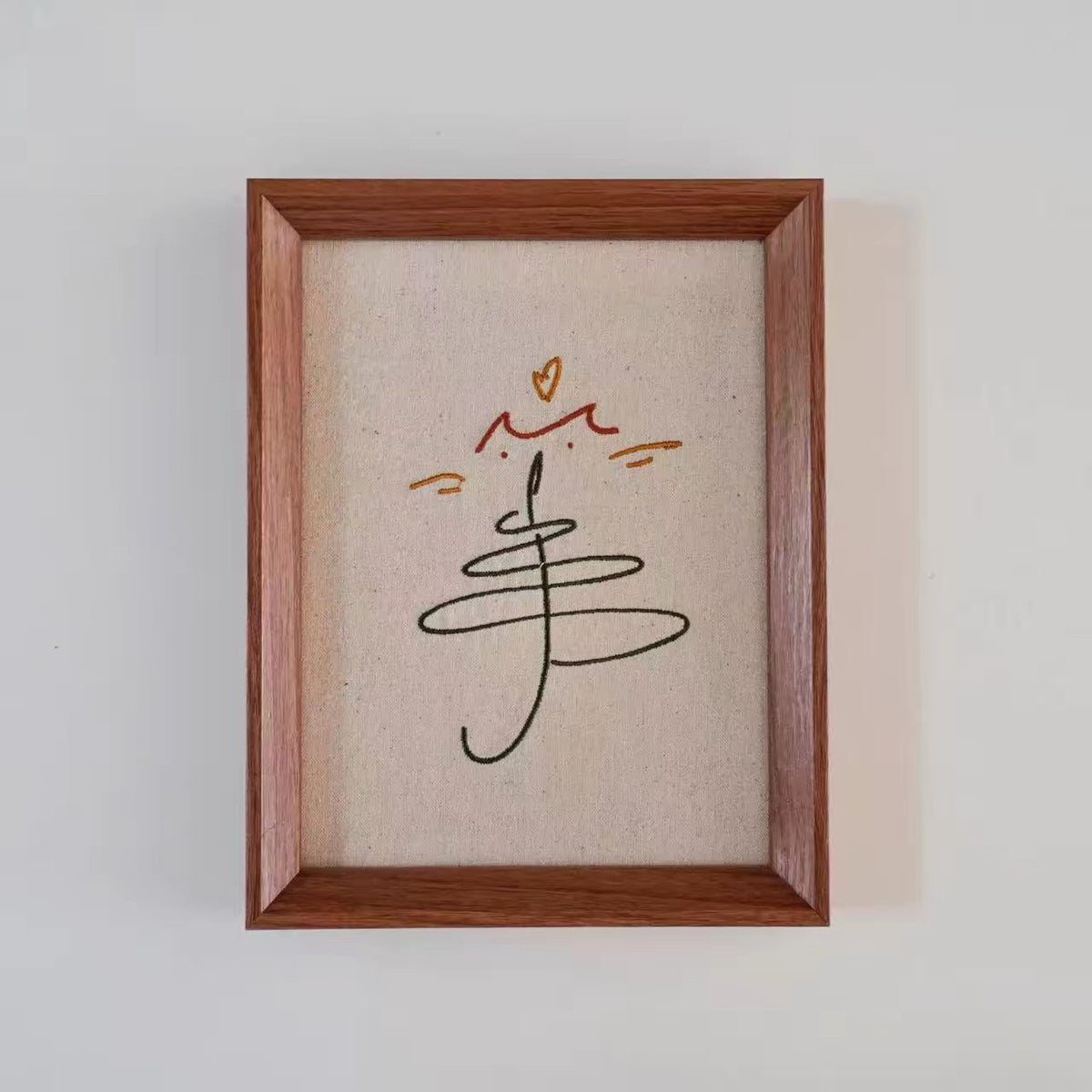 Minimalist Embroidered Cat Christmas Tree, Framed Holiday Art