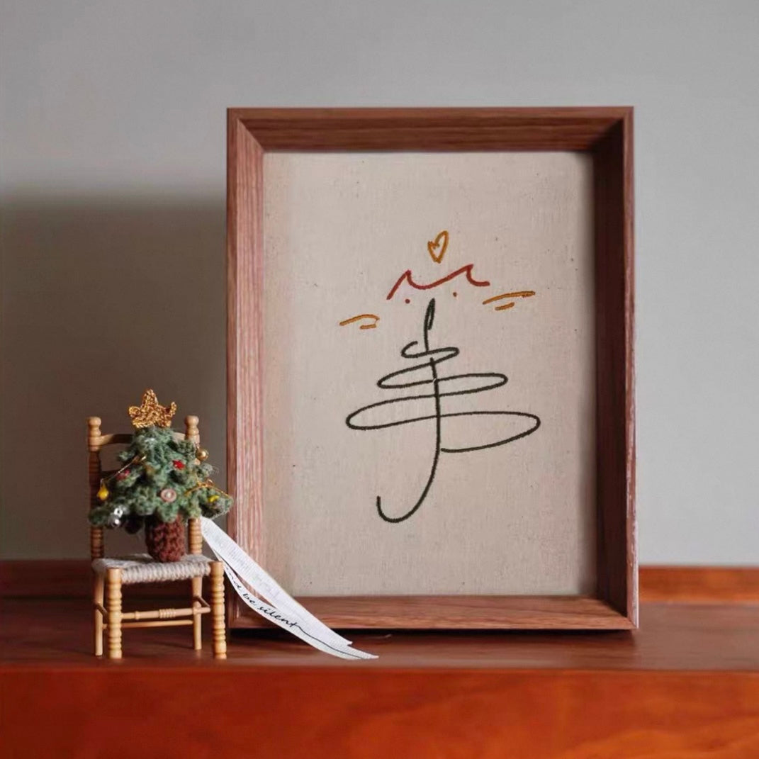 Minimalist Embroidered Cat Christmas Tree, Framed Holiday Art