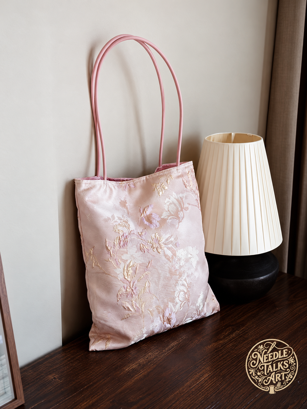 Blush in Bloom – Pink Floral Tote Bag with Tassel Charm, Elegant Shoulder Bag