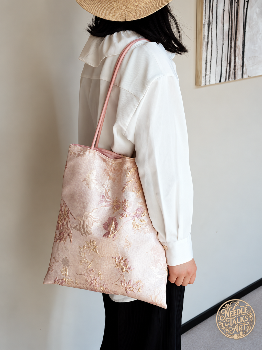 Blush in Bloom – Pink Floral Tote Bag with Tassel Charm, Elegant Shoulder Bag