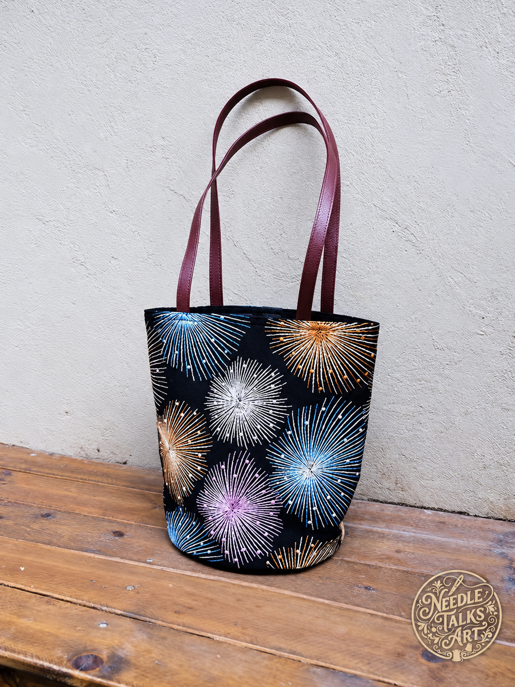 Midnight in Bloom – Firework Embroidered Shoulder Bag, Colorful Black Tote