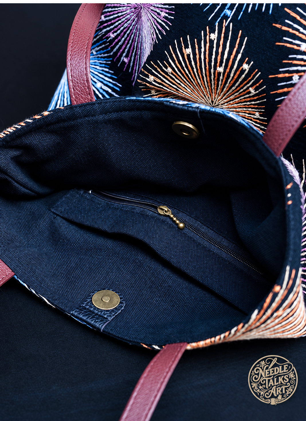 Midnight in Bloom – Firework Embroidered Shoulder Bag, Colorful Black Tote