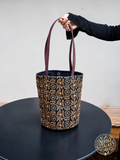 Golden Vines – Black and Gold Embroidered Bucket Tote, Floral Shoulder Bag