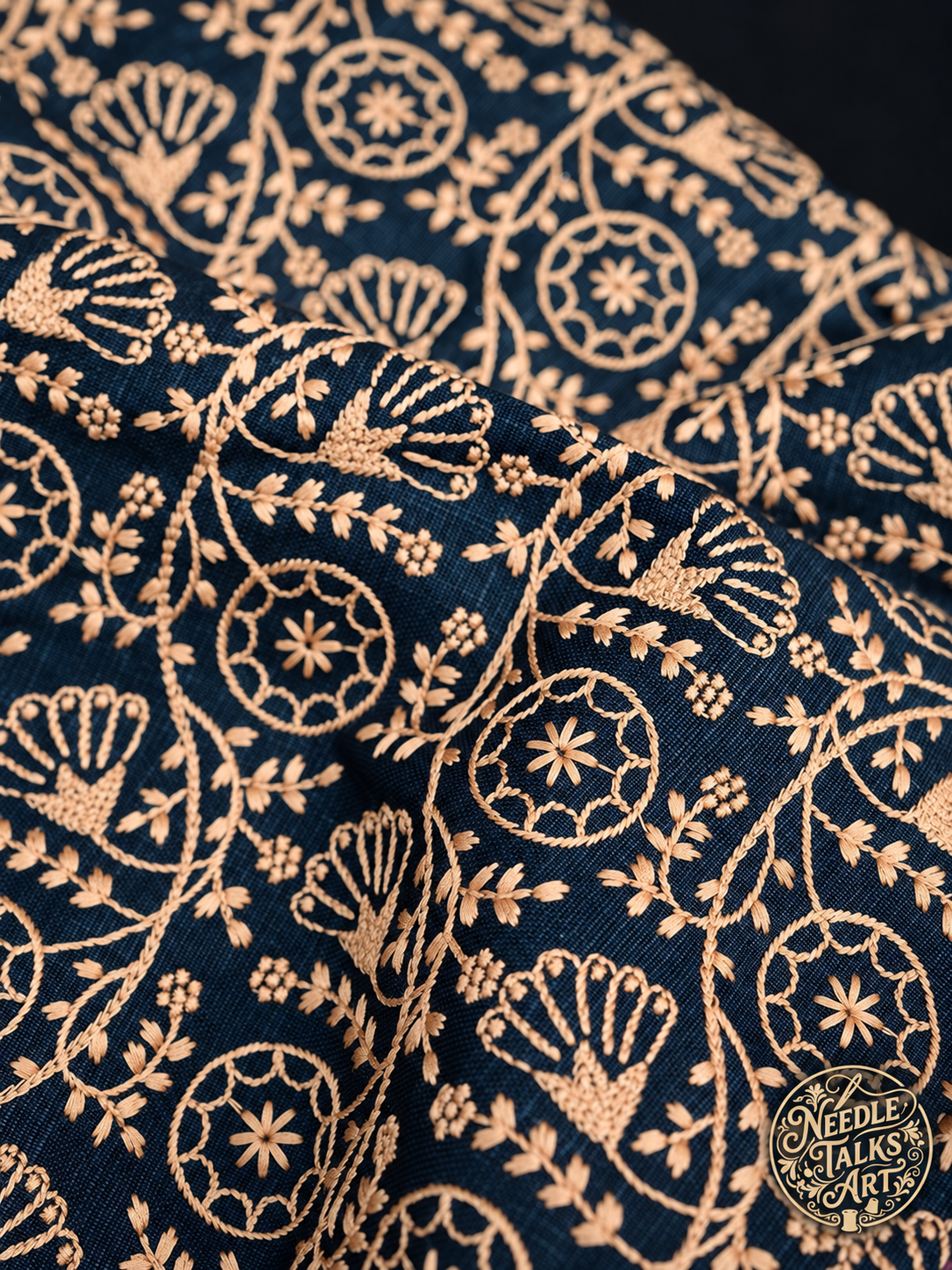 Golden Vines – Black and Gold Embroidered Bucket Tote, Floral Shoulder Bag