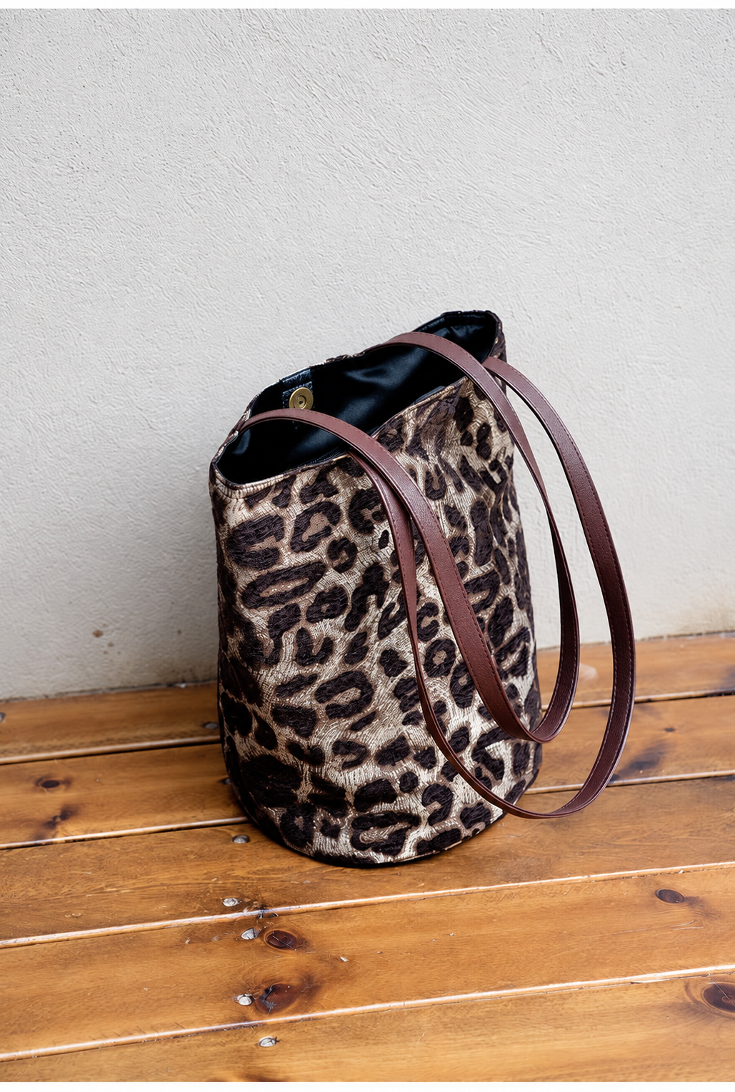 Leopard Print Shoulder Tote Bag with Brown Straps