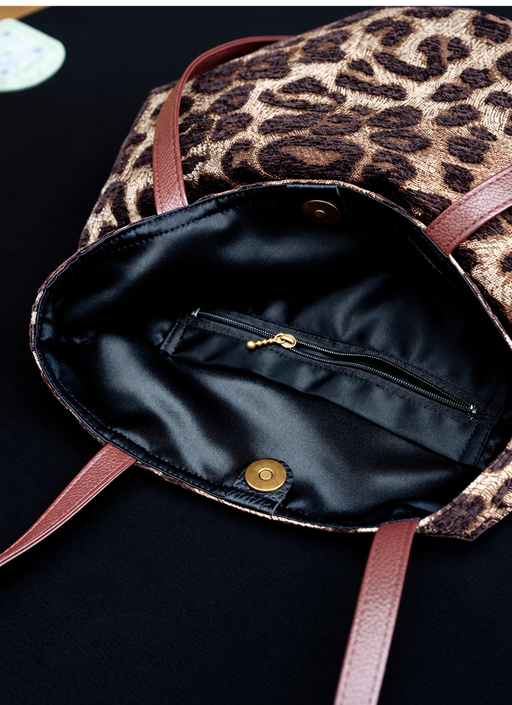 Leopard Print Shoulder Tote Bag with Brown Straps