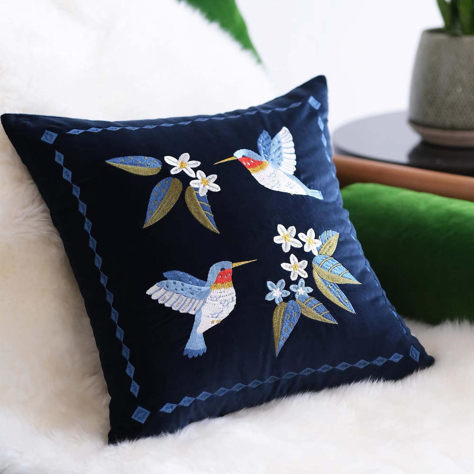Hand-Embroidered Cotton Velvet Cushion (Cushion included)