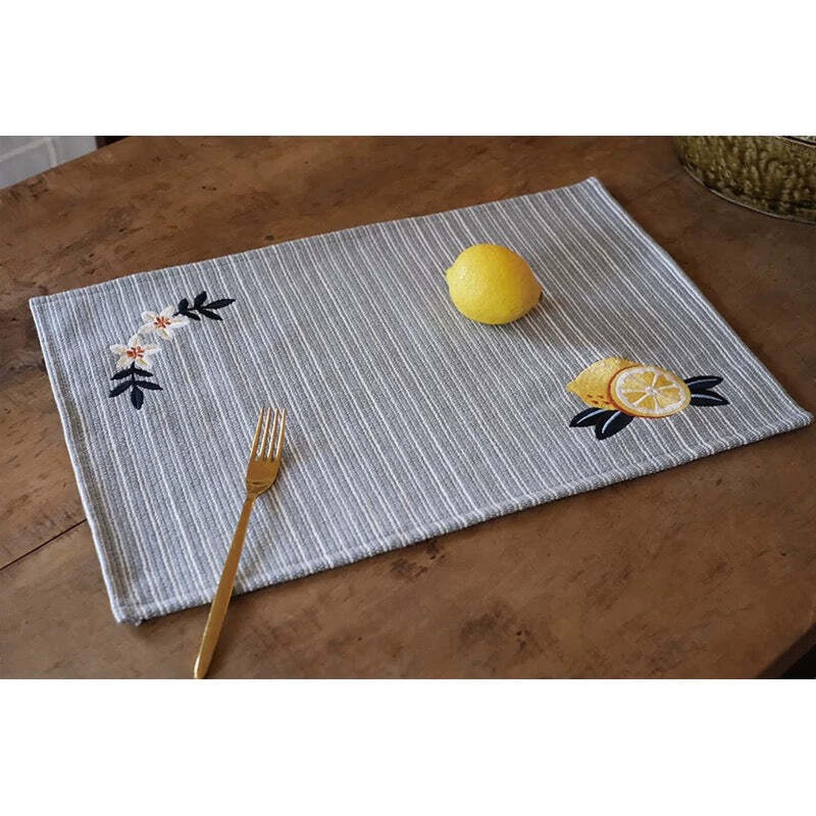 Artisan Cotton Embroidered Placemat – Lemon & Floral Edition