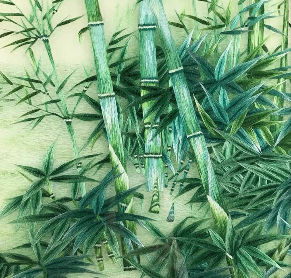 Hand-Embroidered Silk Bamboo Wall Decor