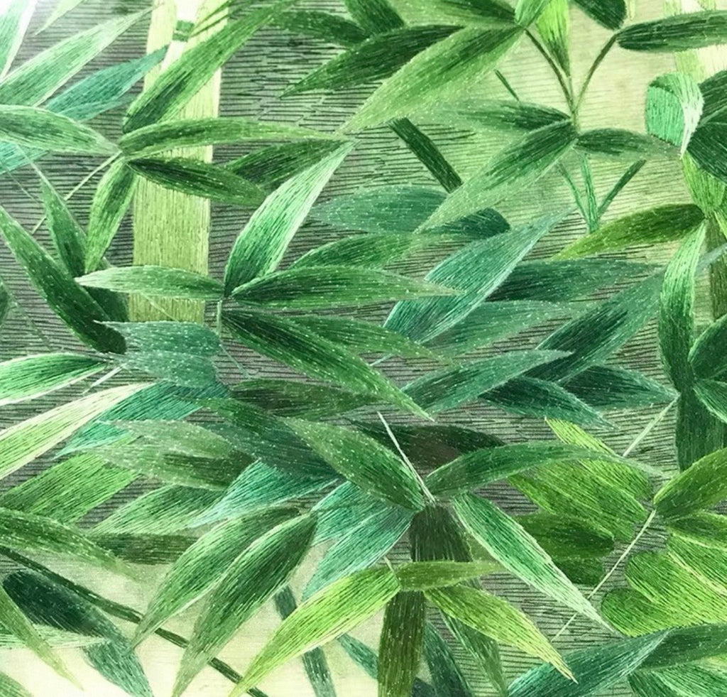 Hand-Embroidered Silk Bamboo Wall Decor