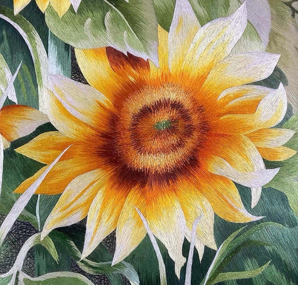 Hand-Embroidered "Radiant Sunflowers" Silk Art (Core Only)