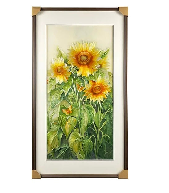 Hand-Embroidered "Radiant Sunflowers" Silk Art (Core Only)