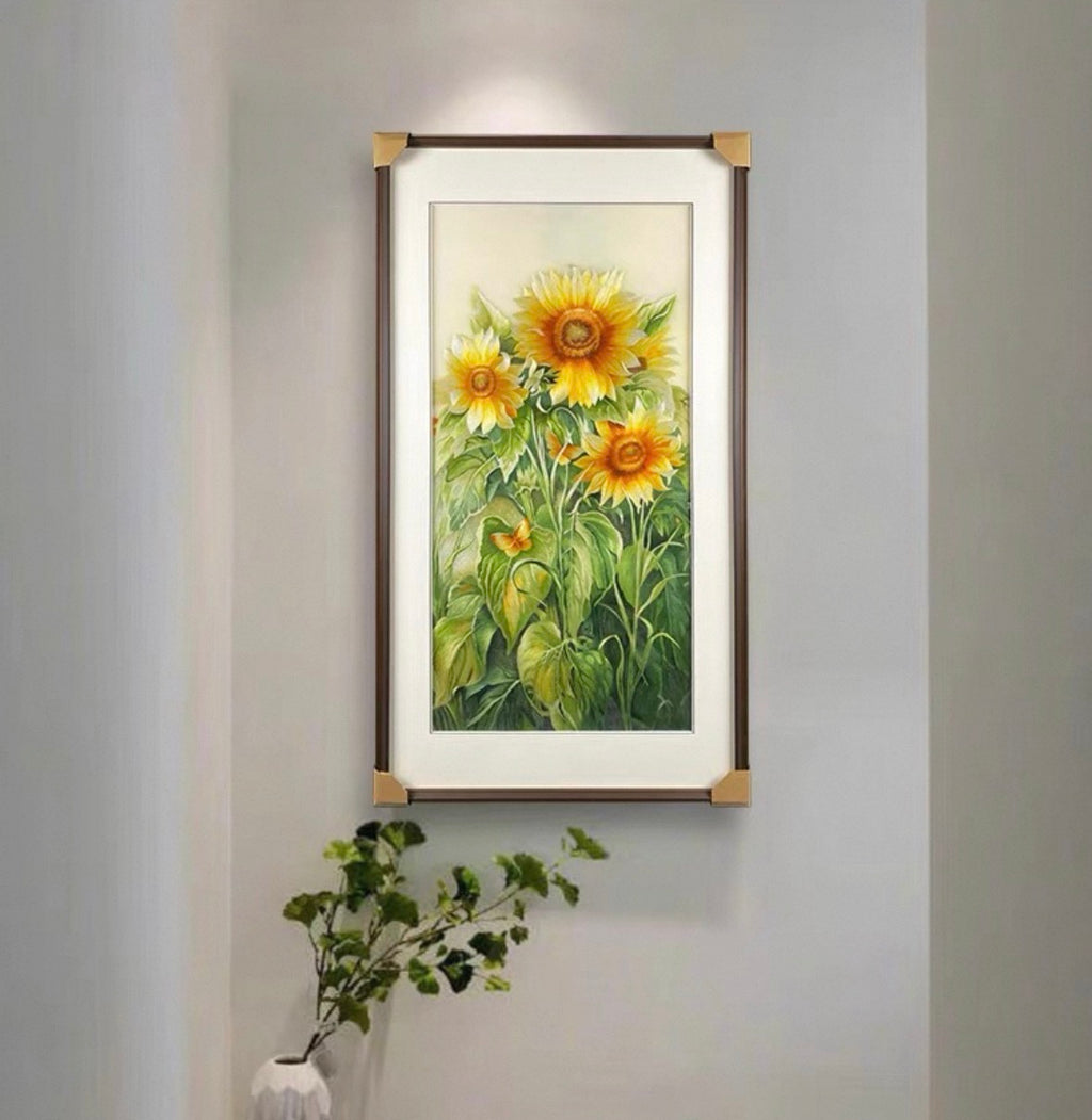 Hand-Embroidered "Radiant Sunflowers" Silk Art (Core Only)