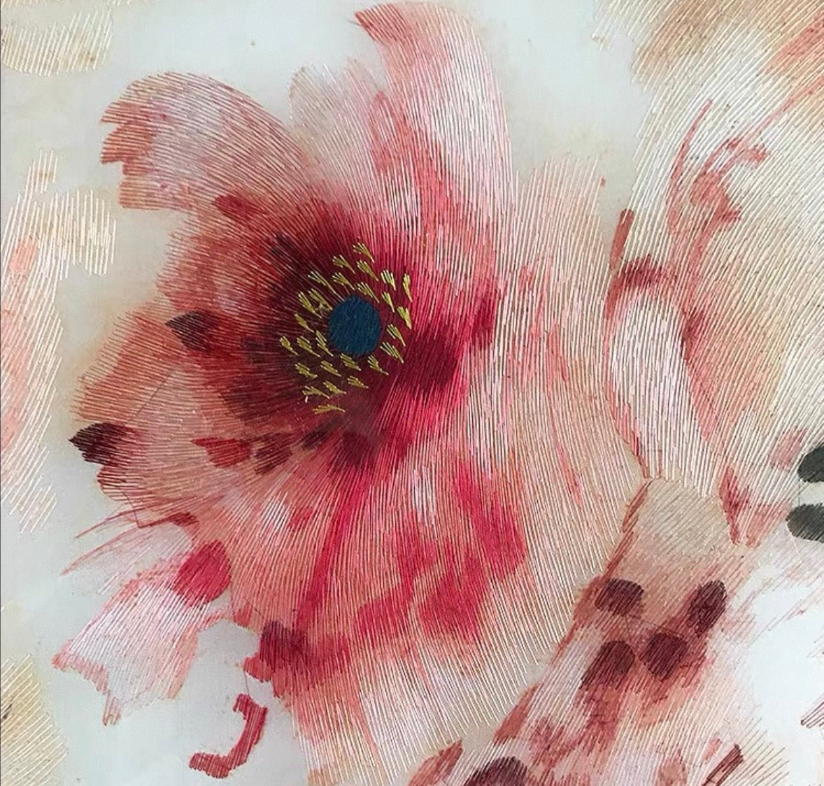 This is Artisanal Silk Embroidery: "Harmony of Peony and Songbird". Featuring the "King of Flowers"—the Peony—paired with