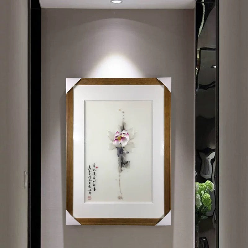Zen Serenity: Hand-Embroidered "Ethereal Lotus" Silk Art (Core only)
