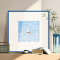Surrealist Blue Pear Canvas Print in Blue Aluminum Frame