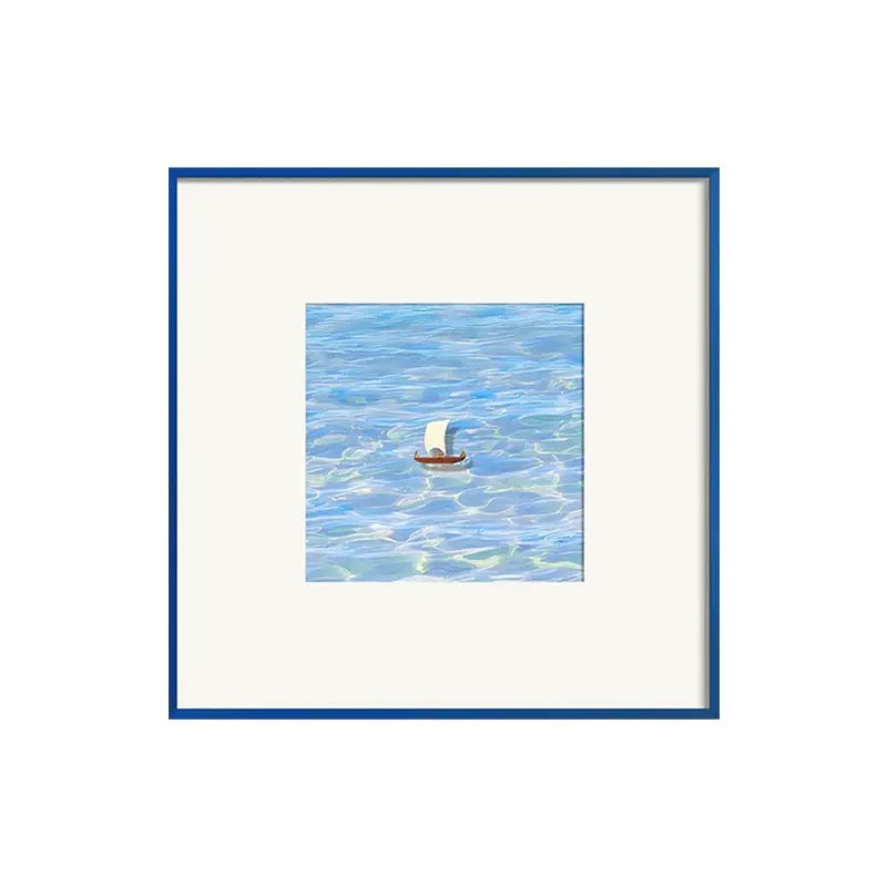 Surrealist Blue Pear Canvas Print in Blue Aluminum Frame