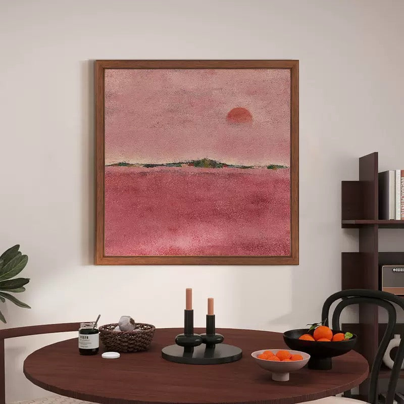 Hand-Painted Impressionist Garden Oil Painting in Walnut-Finish Frame