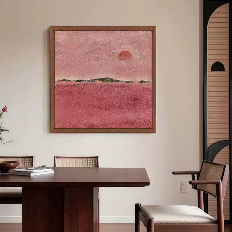 Hand-Painted Impressionist Garden Oil Painting in Walnut-Finish Frame