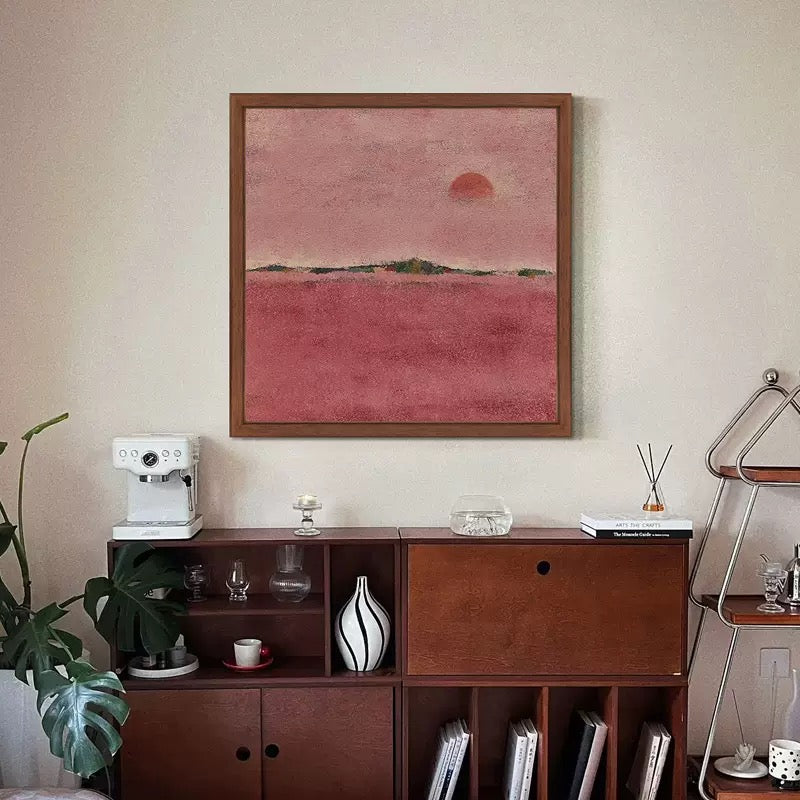Hand-Painted Impressionist Garden Oil Painting in Walnut-Finish Frame