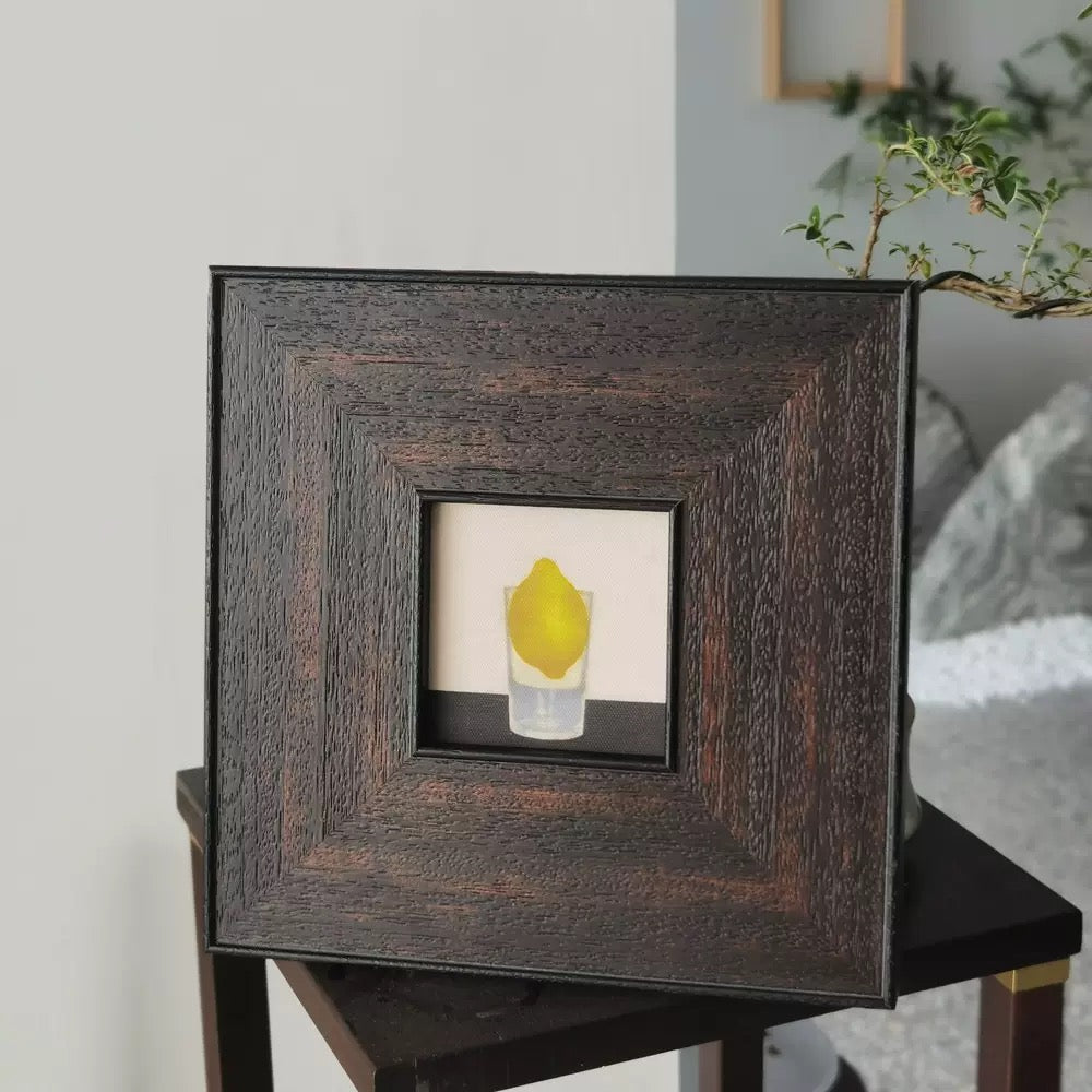Minimalist Surrealist Lemon Print in Walnut Color Frame