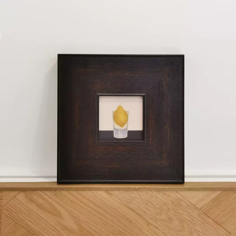 Minimalist Surrealist Lemon Print in Walnut Color Frame