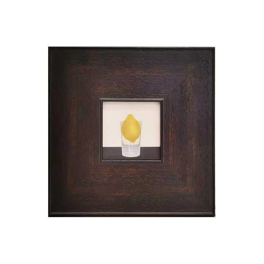 Minimalist Surrealist Lemon Print in Walnut Color Frame