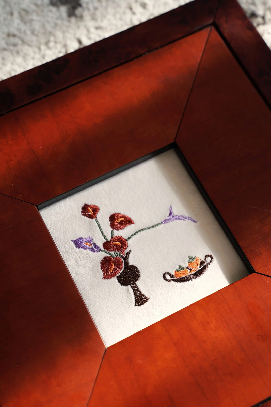 "Everlasting Bliss" Embroidery on Velvet in Premium Rose-Patterned Solid Wood Frame