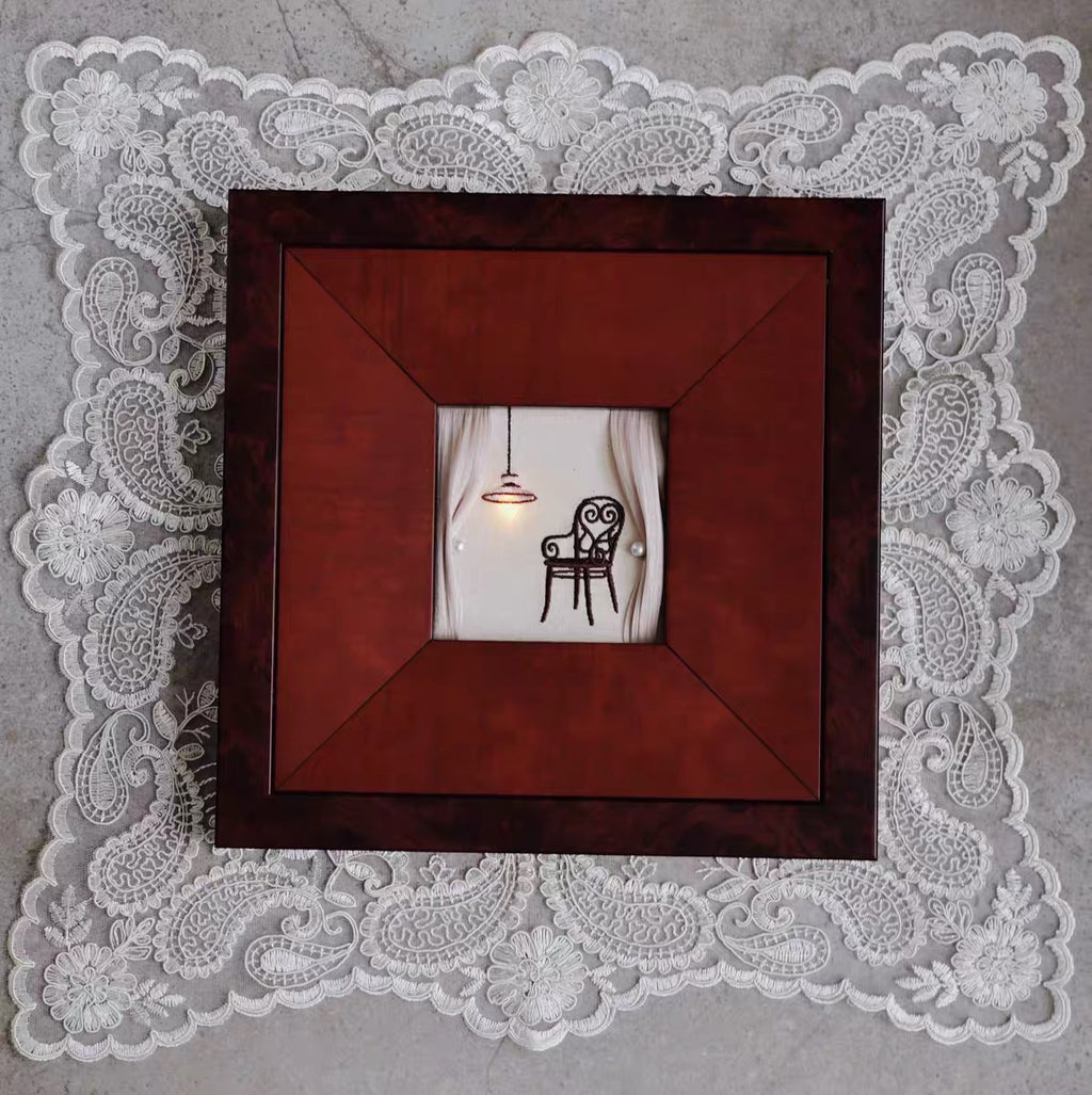 "A Cozy Corner" Interactive Illuminated Framed Embroidery Art with LED Light