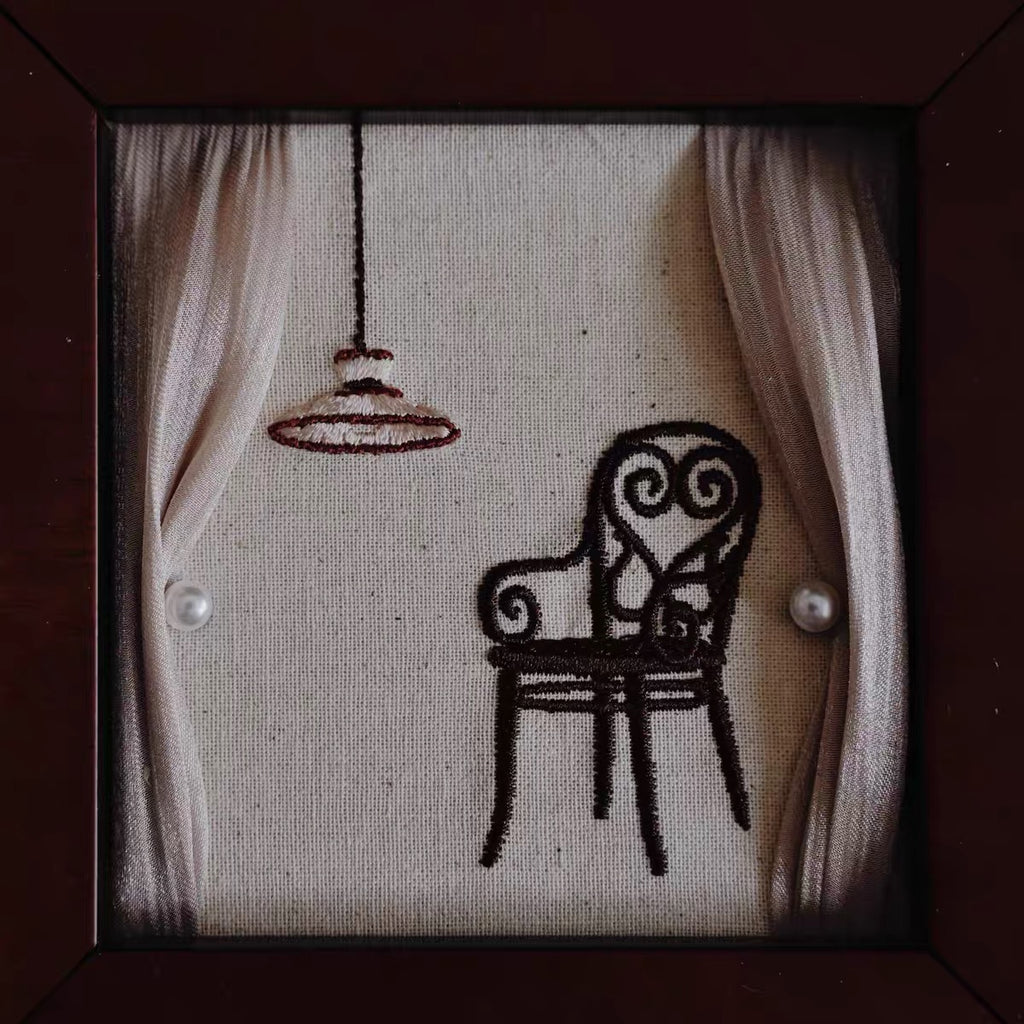 "A Cozy Corner" Interactive Illuminated Framed Embroidery Art with LED Light