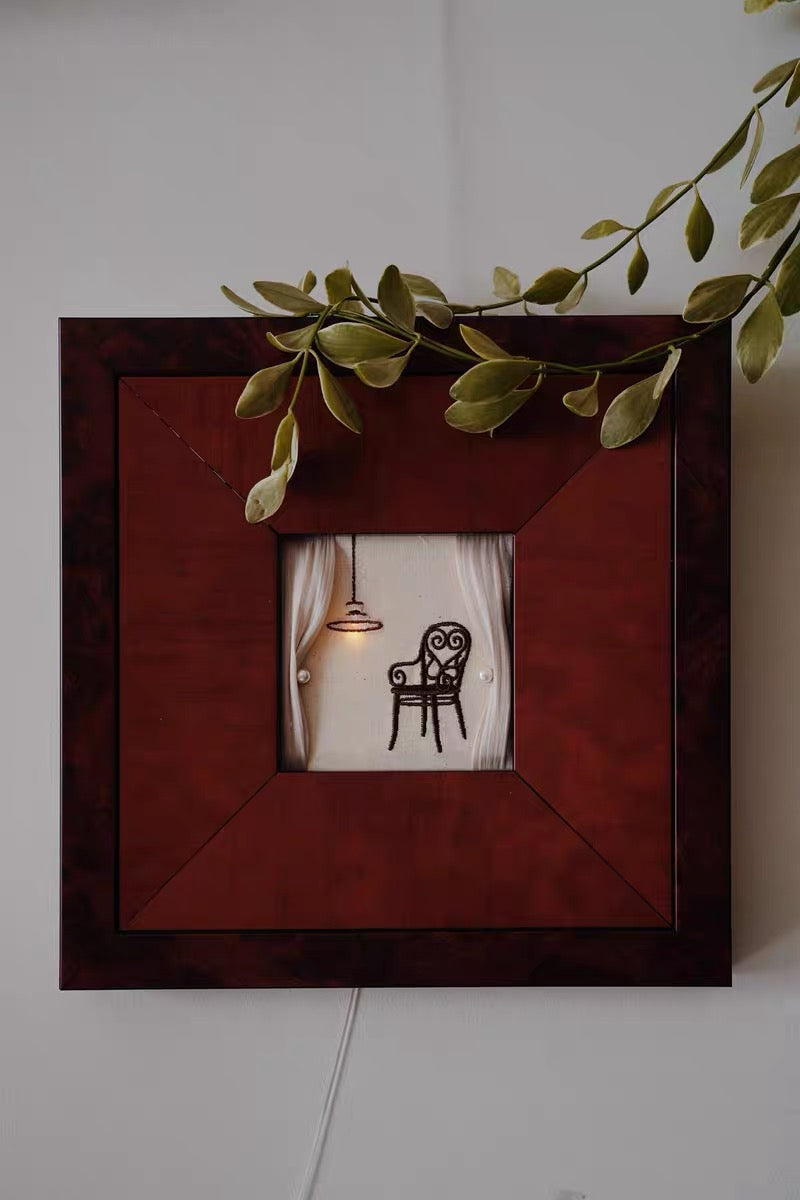 "A Cozy Corner" Interactive Illuminated Framed Embroidery Art with LED Light