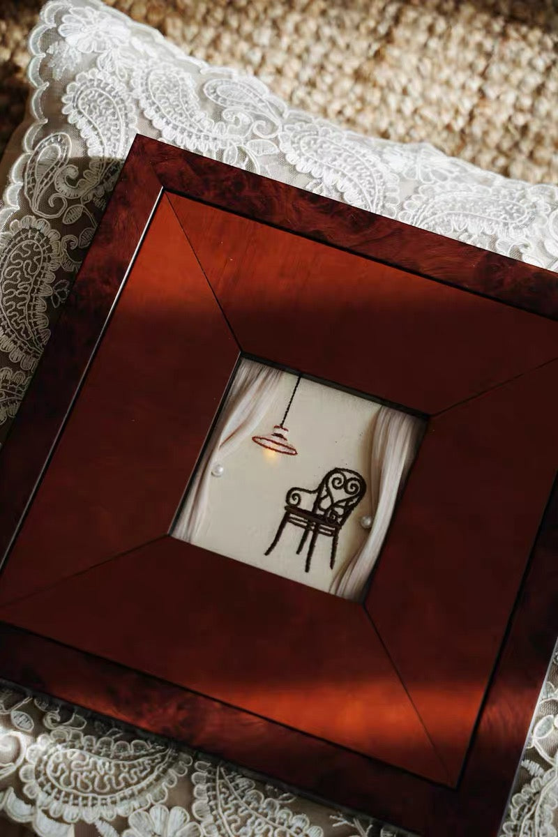 "A Cozy Corner" Interactive Illuminated Framed Embroidery Art with LED Light