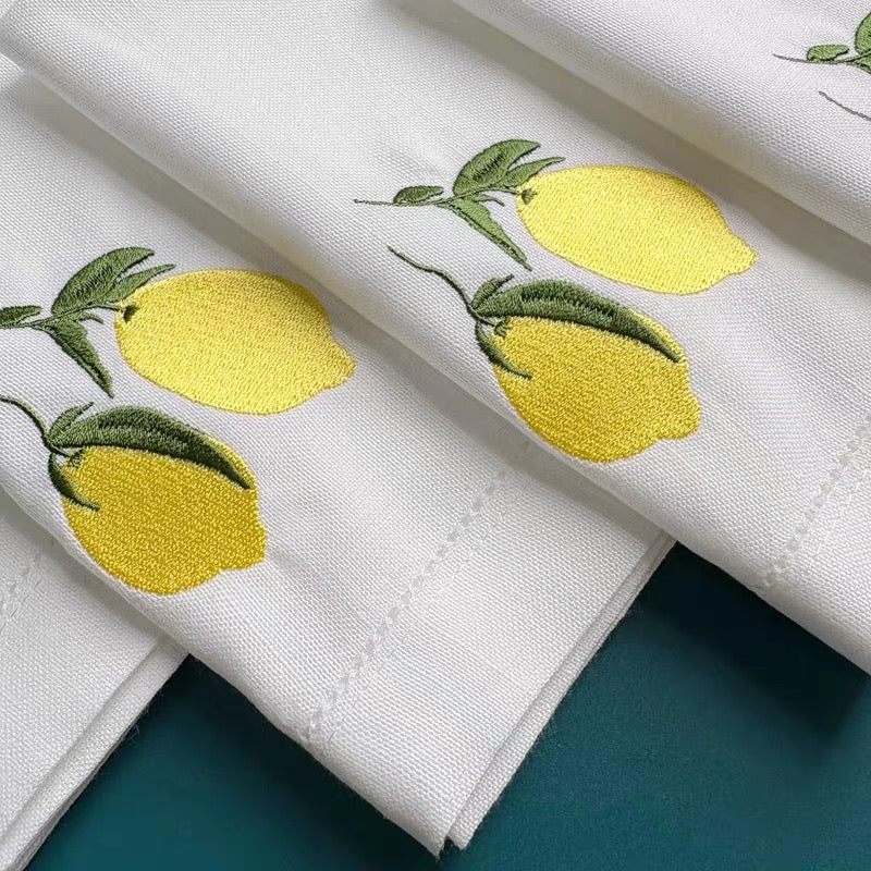 Amalfi Sunsets: Italian Lemon Embroidered Pure Linen Napkins - Set of 4