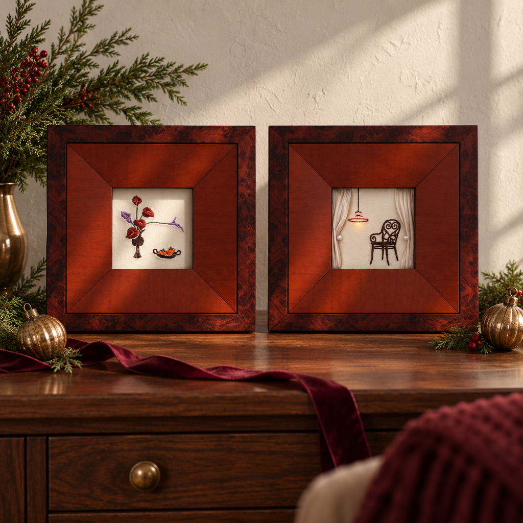 Christmas Burgundy Evenings | Autumn and Winter Embroidery Art Duo