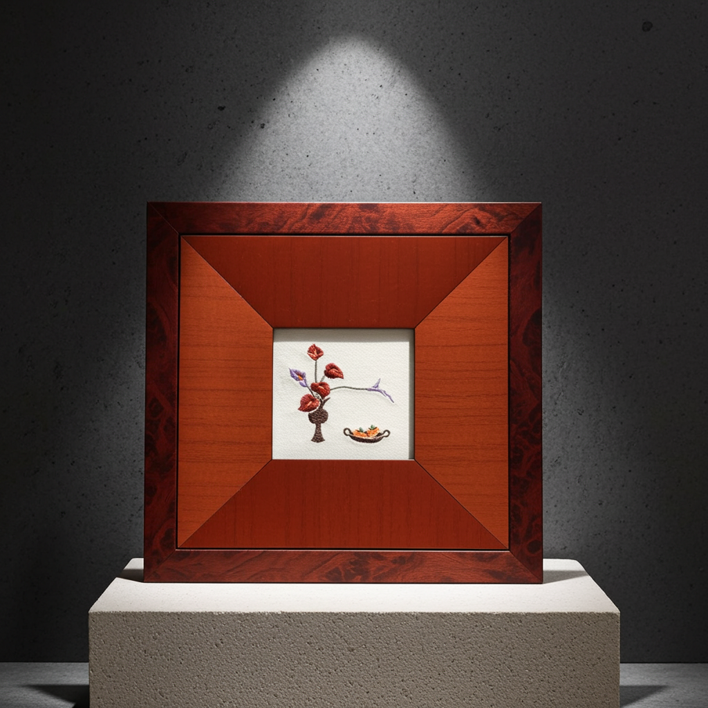 "Everlasting Bliss" Embroidery on Velvet in Premium Rose-Patterned Solid Wood Frame, styled display