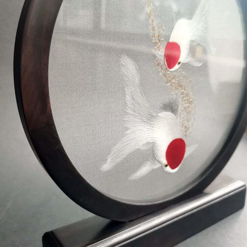 Double-sided Framed Goldfish Silk Embroidery for Good Luck - Unique Asian Art