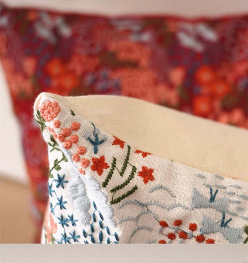 Embroidered Floral Decorative Cushion Cover