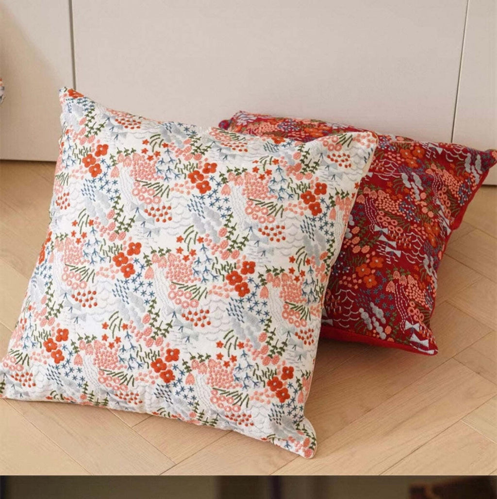 Embroidered Floral Decorative Cushion Cover