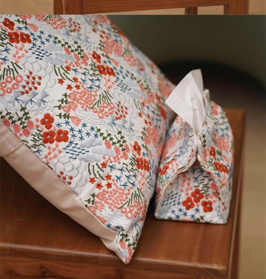 Embroidered Floral Decorative Cushion Cover